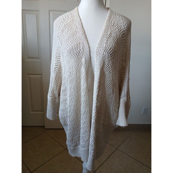 TAHARI Women’s Loose Knit Cream Cardigan Size XL‎ 3/4 Sleeve Coastal  Open Front - Picture 1 of 16